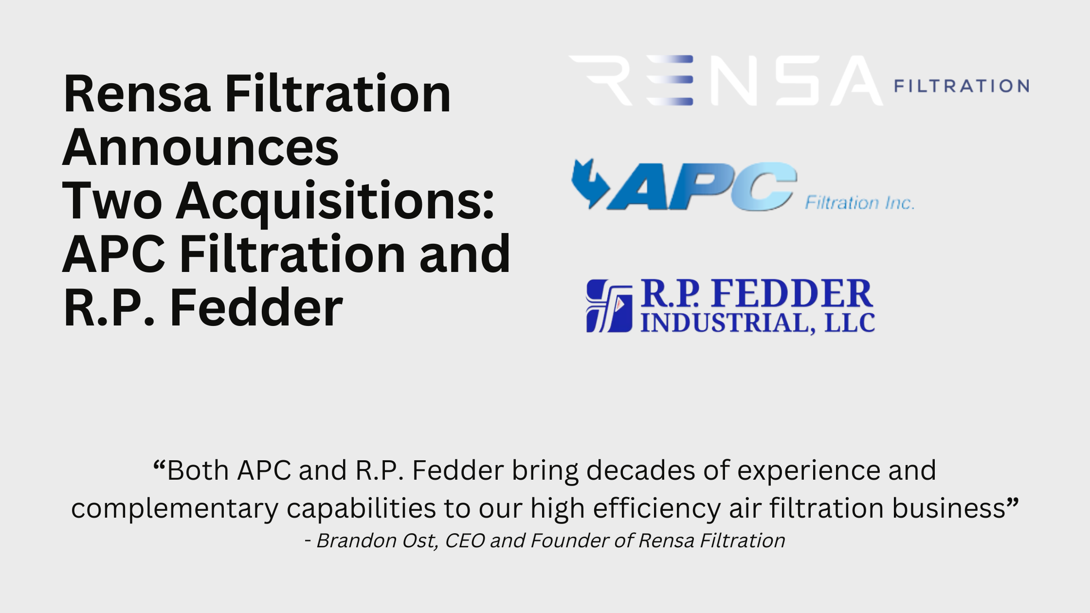 Rensa Filtration s APC R.P. Fedder Acquisition Air Filtration News